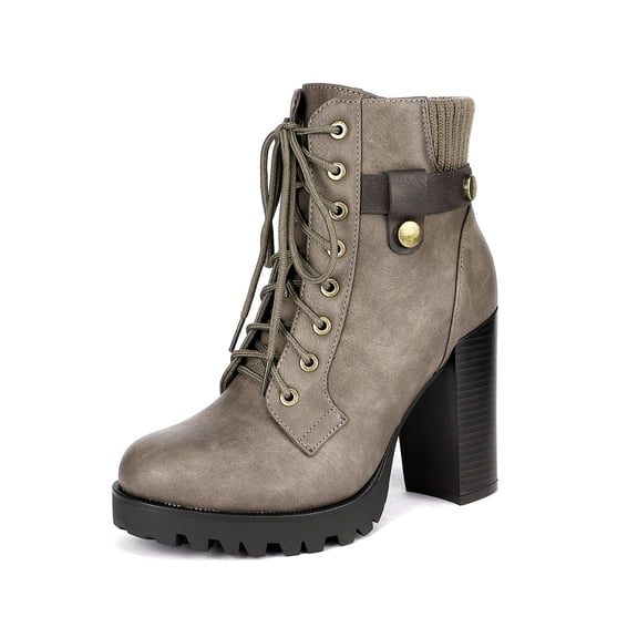 Dream Pairs Women's Fashion Ankle Boots Chunky High Heel Booties SCANDL KHAKI Size 5.5
