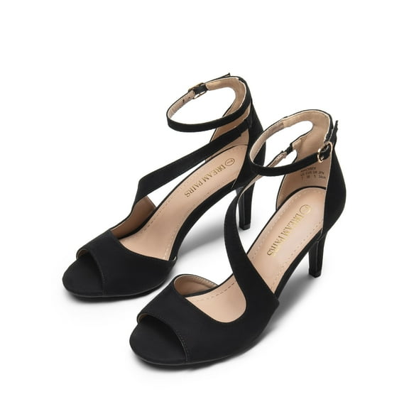 BURUDANI Women's Fashion Ankle Strap Open Toe Stilettos Comfort Party Wedding Heel Sandals BLACK Size 10