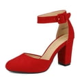 thumbnail image 1 of Dream Pairs Women's Fashion Ankle Strap Shoes Close Toe Chunky High Heel Dress Shoes Angela Red/Suede Size 10, 1 of 5