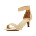thumbnail image 1 of BURUDANI Women's Fashion Ankle Strap Stilettos Low Heel Open Toe Sandals Party Dress Shoes NUDE/NUBUCK Size 9.5, 1 of 5