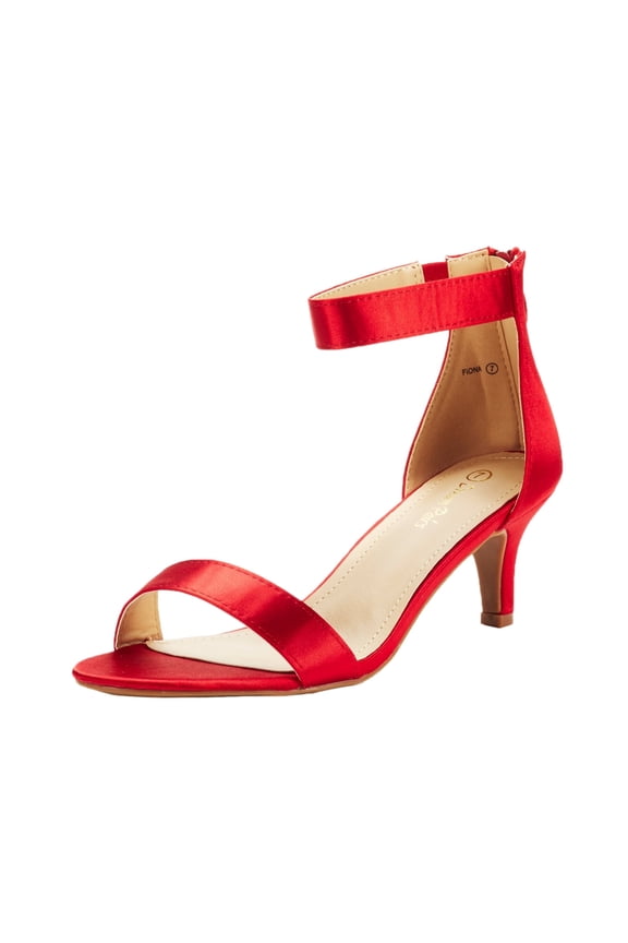 Women's Fashion Ankle Strap Stilettos Low Heel Open Toe Sandals Party Dress Shoes RED Size 5