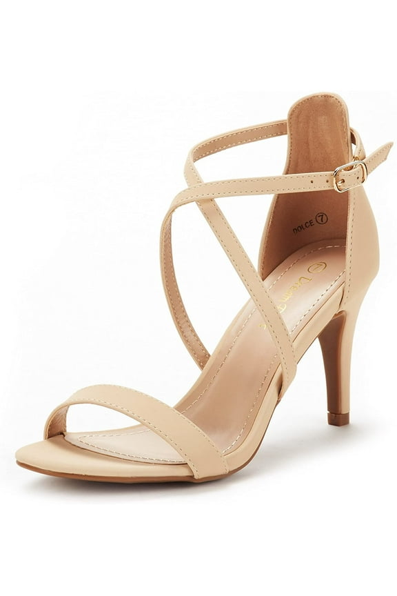 Women's Fashion Ankle Strap Stilettos Open Toe Sandals Pump Heel Sandals DOLCE NUDE/NUBUCK Size 5.5