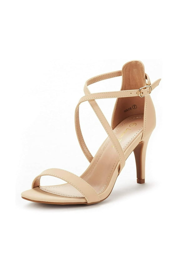 Women's Fashion Ankle Strap Stilettos Open Toe Sandals Pump Heel Sandals DOLCE NUDE/NUBUCK Size 6