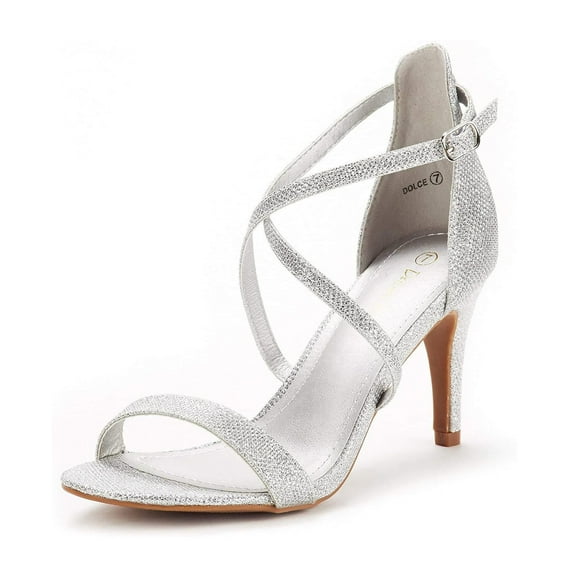 Dream Pairs Women's Fashion Ankle Strap Stilettos Open Toe Sandals Pump Heel Sandals DOLCE SILVER/GLITTER Size 7