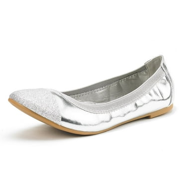 Dream Pairs Women's Fashion Ballerina Ballet Flats Pointed Toe Slip On Shoes Sole-Flex Silver Size 7