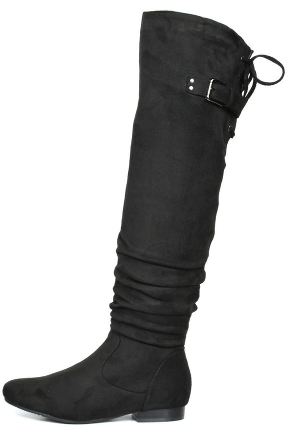 Women's Fashion Casual Over The Knee Pull On Slouchy Boots COLBY BLACK Size 7
