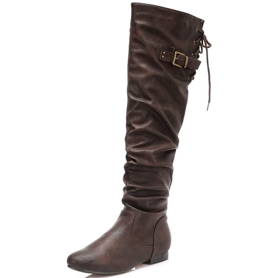 Dream Pairs Women's Fashion Casual Over The Knee Pull On Slouchy Boots COLBY BROWN/PU Size 5