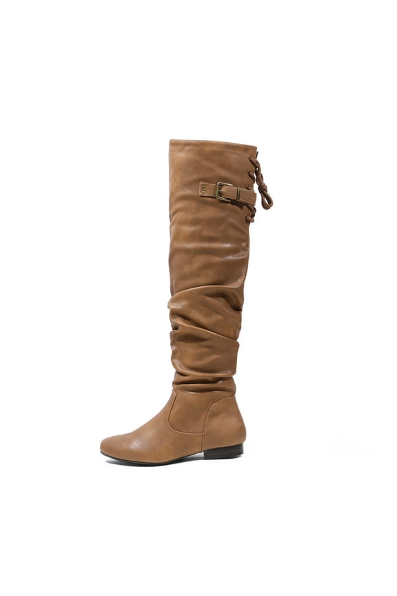 Women's Fashion Casual Over The Knee Pull On Slouchy Boots COLBY CAMEL/PU Size 10