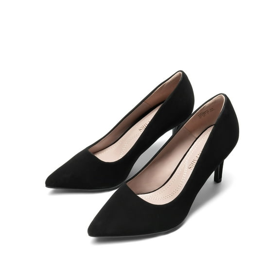 BURUDANI Women's Fashion Comfort Pointed Toe Stilettos Pump Shoes Slip On Low Heel Dress Shoes BLACK/NUBUCK Size 9.5