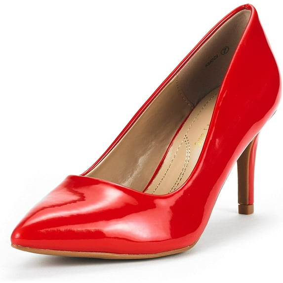 Dream Pairs Women's Fashion Comfort Pointed Toe Stilettos Pump Shoes Slip On Low Heel Dress Shoes KUCCI RED/PAT Size 11