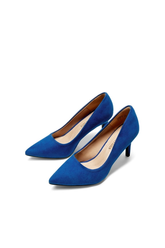 Women's Fashion Comfort Pointed Toe Stilettos Pump Shoes Slip On Low Heel Dress Shoes ROYAL/BLUE Size 5