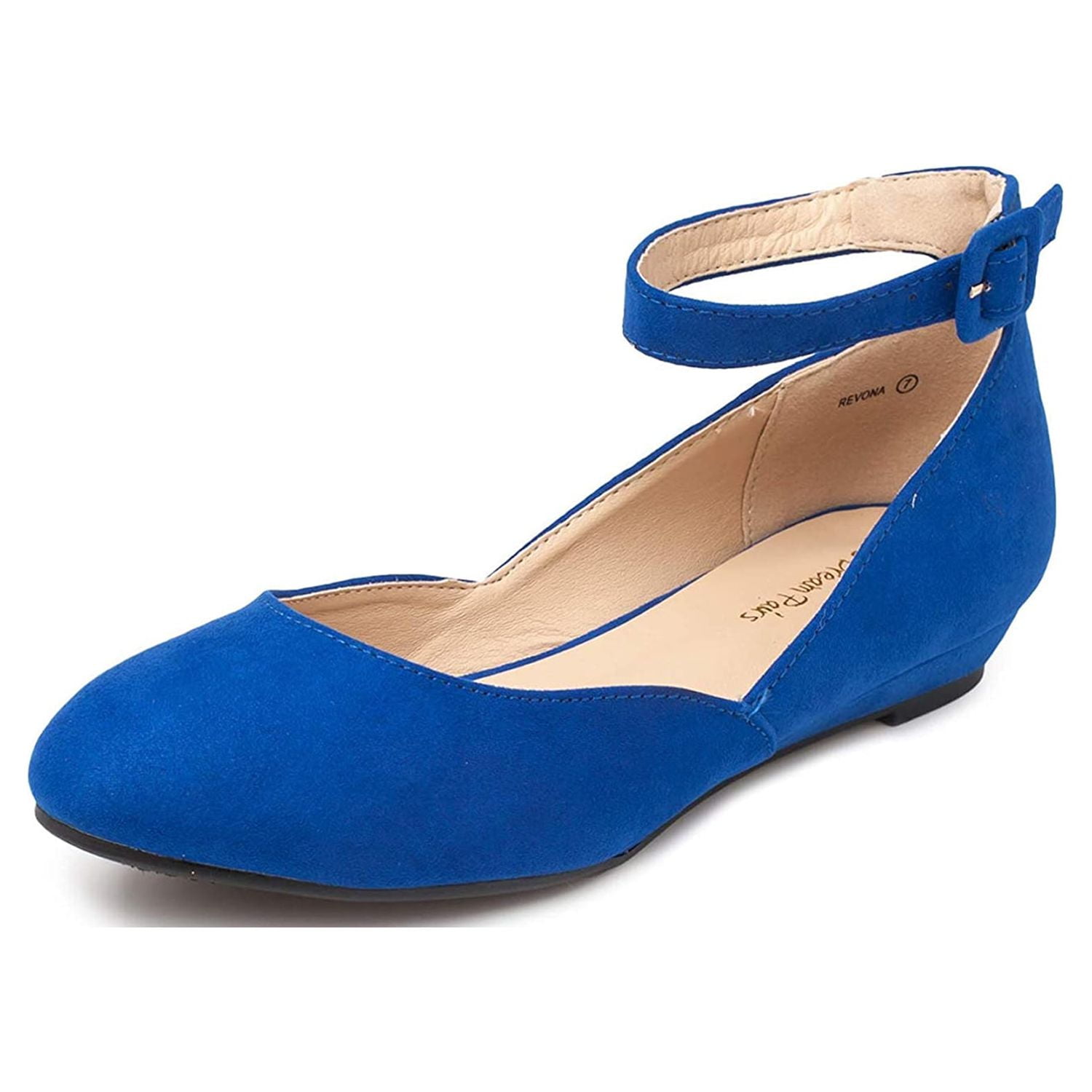 Dream Pairs Women's Fashion Comfort Revona Low Wedge Ankle Strap Flats