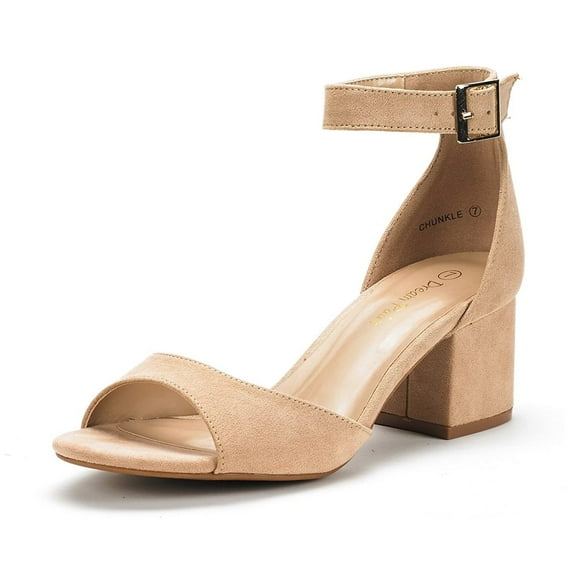 BURUDANI Women's Fashion Dress Low Heel Sandals Party Wedding Pumps Shoes NUDE/SUEDE Size 6