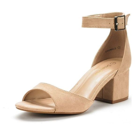 BURUDANI Women's Fashion Dress Low Heel Sandals Party Wedding Pumps Shoes NUDE/SUEDE Size 8