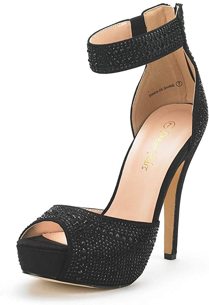 Dream Pairs Women's Fashion High Heel Platform Dress Pump Shoes  SWAN-05-SHINE SHINE/BLACK/PEARL Size 8.5