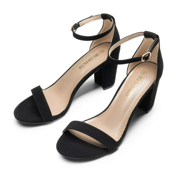 BURUDANI Women's Fashion Low Chunky Heel Sandals Open Toe Ankle Strap Dress Heel Shoes CHUNK BLACK/NUBUCK Size 5