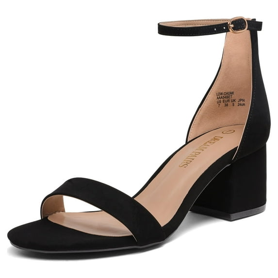 Dream Pairs Women's Fashion Low Chunky Heel Sandals Open Toe Ankle Strap Dress Heel Shoes LOW-CHUNK BLACK/NUBUCK Size 9