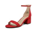 thumbnail image 1 of BURUDANI Women's Fashion Low Chunky Heel Sandals Open Toe Ankle Strap Dress Heel Shoes RED/SUEDE Size 7, 1 of 6