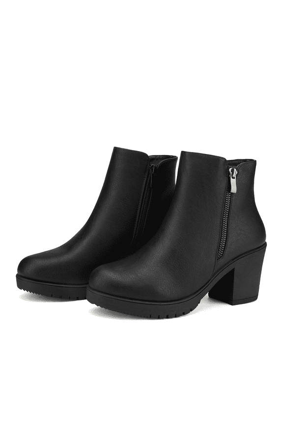 Women's Fashion Low Heel Chunky Ankle Boots Winter Casual Party Boots Z0EY-2 BLACK/PU Size 9.5