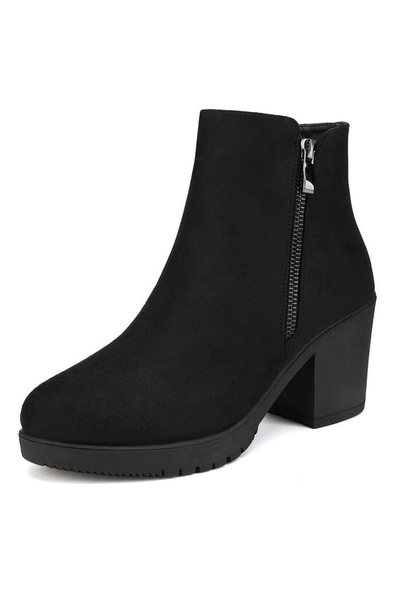 Women's Fashion Low Heel Chunky Ankle Boots Winter Casual Party Boots Z0EY-2 BLACK Size 8