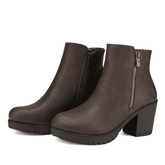 BURUDANI Women's Fashion Low Heel Chunky Ankle Boots Winter Casual Party Boots Z0EY-2 BROWN/PU Size 9.5