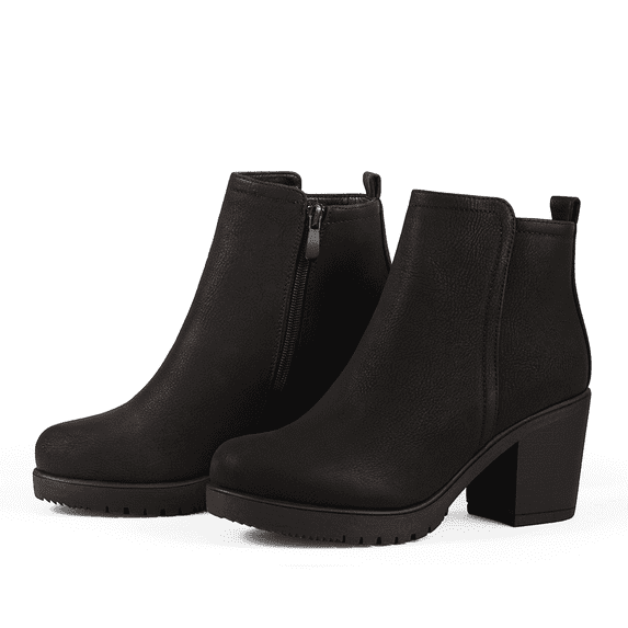 BURUDANI Women's Fashion Low Heel Chunky Ankle Boots Winter Casual Party BootsBlack/Pu Size 5