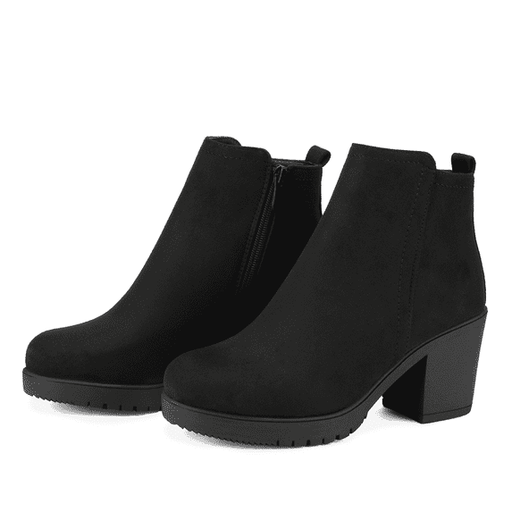 BURUDANI Women's Fashion Low Heel Chunky Ankle Boots Winter Casual Party BootsBlack Size 8.5