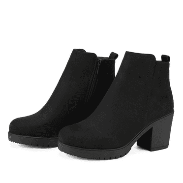 BURUDANI Women's Fashion Low Heel Chunky Ankle Boots Winter Casual Party BootsBlack Size 9.5