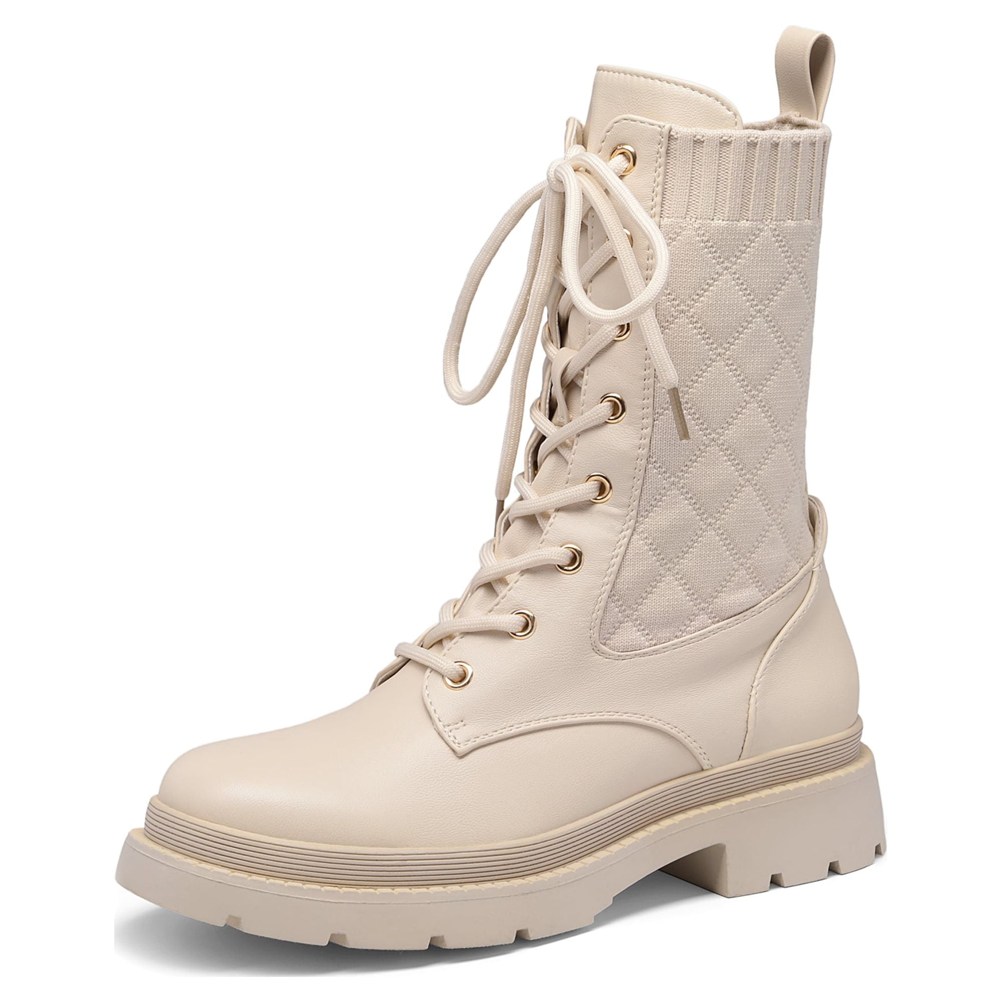 Dream Pairs Women's Lug Sole Ankle Booties, Lace-Up Mid Calf