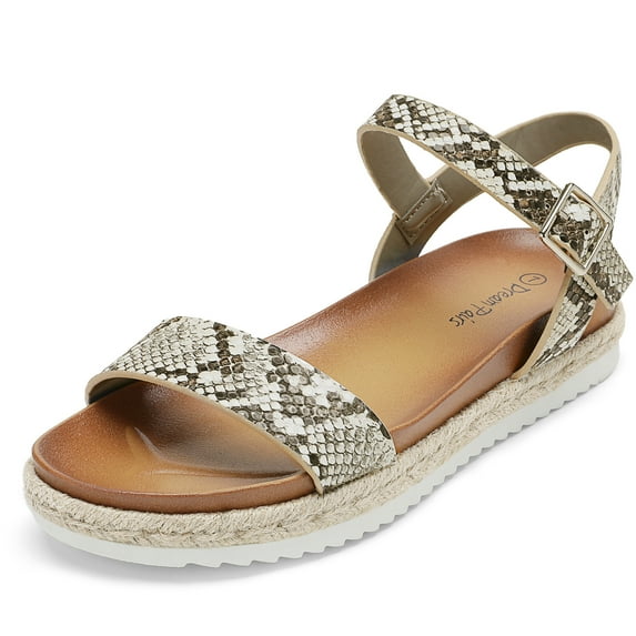 Dream Pairs Women's Fashion Platform Wedge Sandals Ladies Ankle Strap Espadrille Sandals Sunna Beige/Snake/Pu Size 5.5