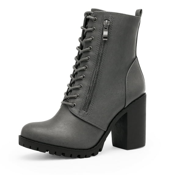 Dream Pairs Women's Fashion Round Toe Heel Ankle Boots Stacked Zipper Work Ankle Boots SILVERADO GREY/PU Size 5.5