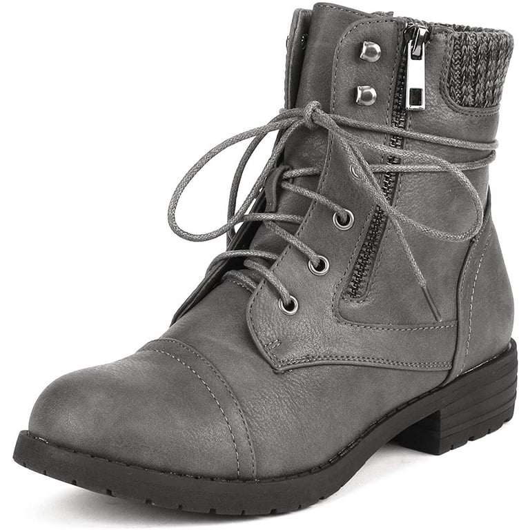 Dream Pairs Women s Fashion Winter Riding Boots Lace Up Ankle Bootie PEAKK GREY Size 6.5