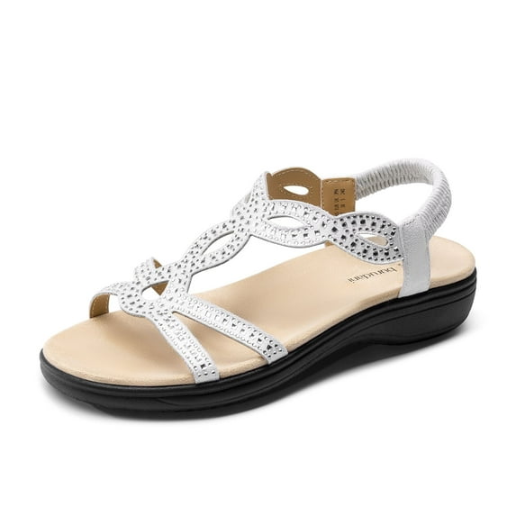 Dream Pairs Women’s Flat Sandals,Comfort Elastic Strap Rhinestone Open Toe Slip-On Casual Walking Sandals