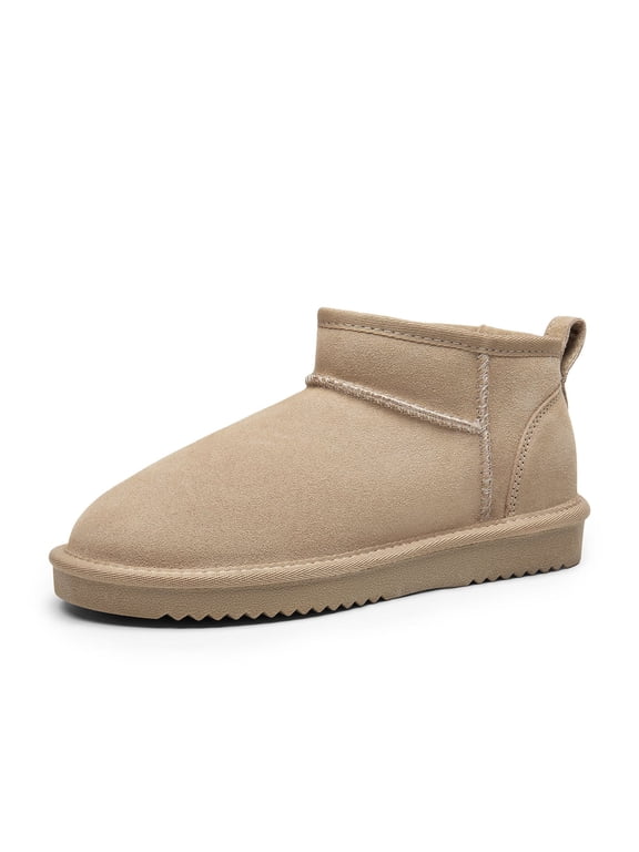 Women’s FuzzyClassic Ankle Winter Mini Boots Genuine Suede Water-Resistant Warm Snow Booties with Lining Memory-Foam Comfort & Slip-On Ease