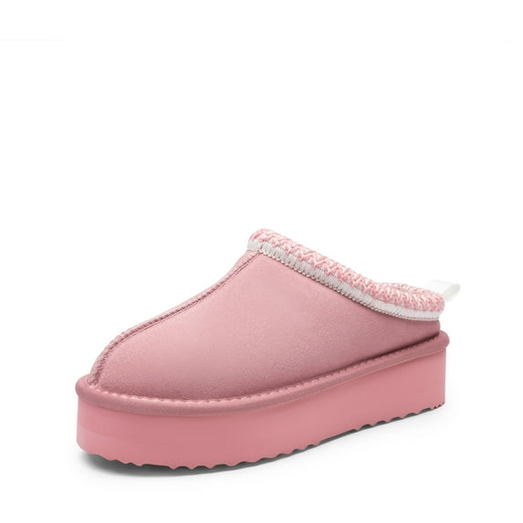 Dream Pairs Women's FuzzyEasy Genuine Suede Platform Slippers Warm Fluffy Slip-on Shoes for Winter Indoor & Outdoor Wear