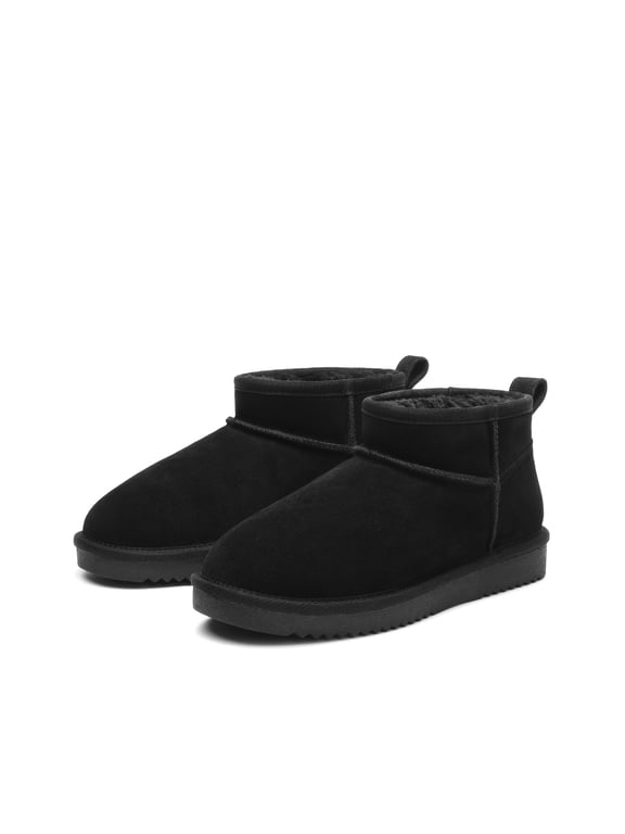 Women's Genuine Suede Leather Winter Boots Warm Slip-On Ankle Boots Splash-Resistant Non-Slip Outdoor Shoes