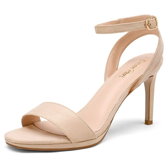 Dream Pairs Women's High Stiletto Open Toe Ankle Strap Heels Dress Pump Heel Sandals STECY-1 NUDE/SUEDE Size 8.5