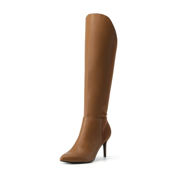 "Dream Pairs Women's Knee High Boots, Sexy Pointed Toe Zipper High Heel Boots For Women SDKB2213W BROWN/PU/SUEDE Size 5"