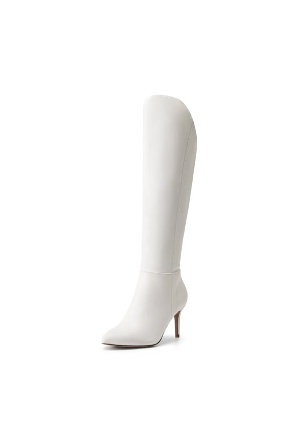 "Dream Pairs Women's Knee High Boots, Sexy Pointed Toe Zipper High Heel Boots For Women SDKB2213W WHITE/PU Size 8"