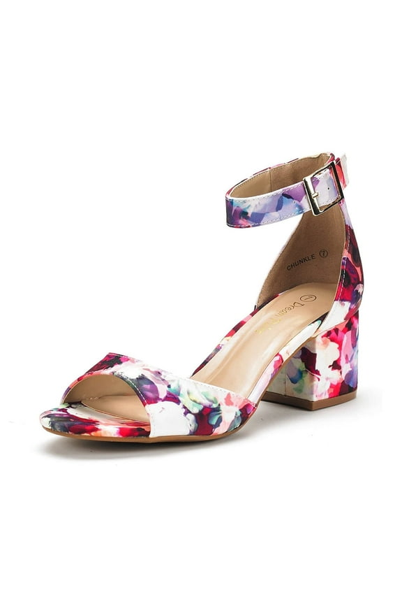 Women's Low Block Chunky Pumps Shoes Ladies Dress Heel Sandals FLORAL Size 7.5