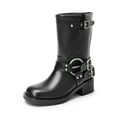thumbnail image 1 of Dream Pairs Women's Low Chunky Heel Mid Calf Boots Square Toe Motorcycle Buckle Riding Biker Boots, 1 of 6