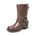 thumbnail image 1 of Dream Pairs Women's Low Chunky Heel Mid Calf Boots Square Toe Motorcycle Buckle Riding Biker Boots, 1 of 6