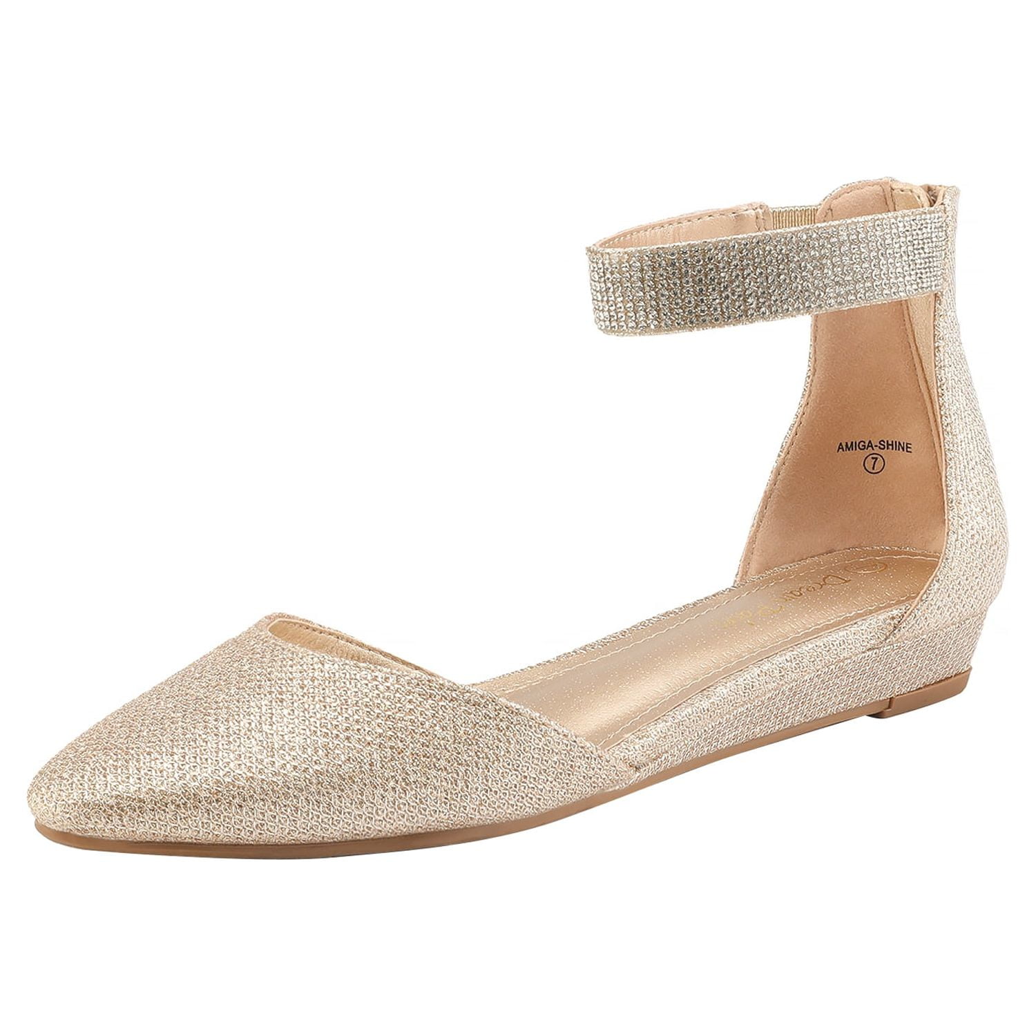 Gold ankle strap flats hot sale