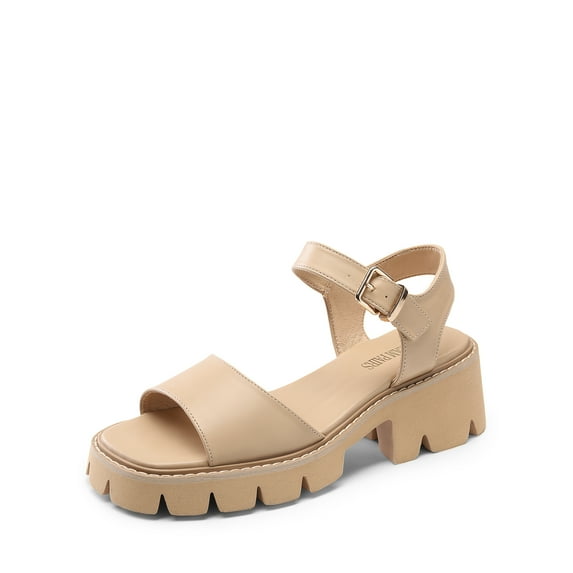 Dream Pairs Women's Lug Sole Low Platform Chunky Block Heels Square Toe Ankle Straps Sandals SDHS2316W