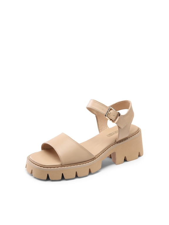 Women's Lug Sole Low Platform Chunky Block Heels Square Toe Ankle Straps Sandals SDHS2316W