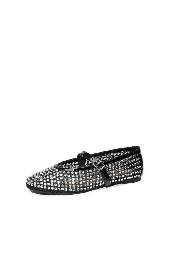 Women’s Mary Jane Flats – Fishnet Pointed-Toe Flats with Buckle Strap
