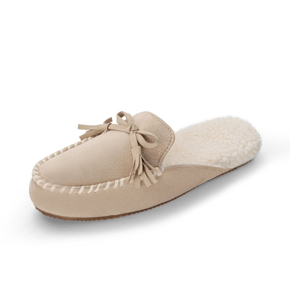 Dream Pairs Women's Memory Foam Moccasin Cozy House Slippers with Fuzzy and Warm Sherpa Fleece Lining, Suede Ladies Slip-on Slippers Both for Indoor and Outdoor SDSL223W SAND Size 6