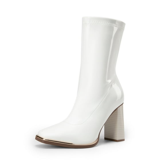 Dream Pairs Women's Mid Calf Gogo Boots Square Toe Elastic Ankle & High Chunky Block Heel