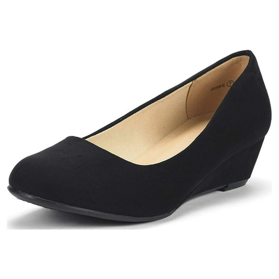 Dream Pairs Women's Mid Wedge Heel Pump Shoes Debbie color BLACK/SUEDE size 5.5 Wide Available