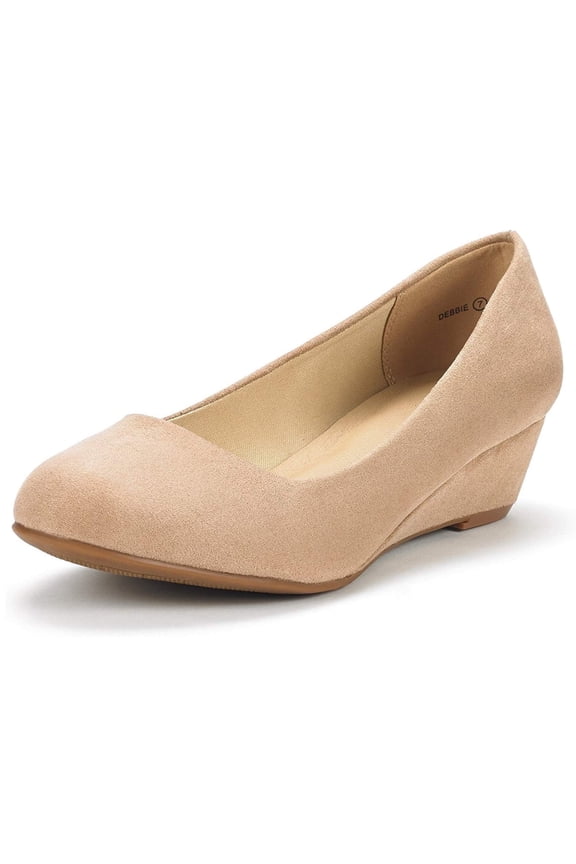 Women's Mid Wedge Heel Pump Shoes Debbie color NUDE/SUEDE size 9 Wide Available